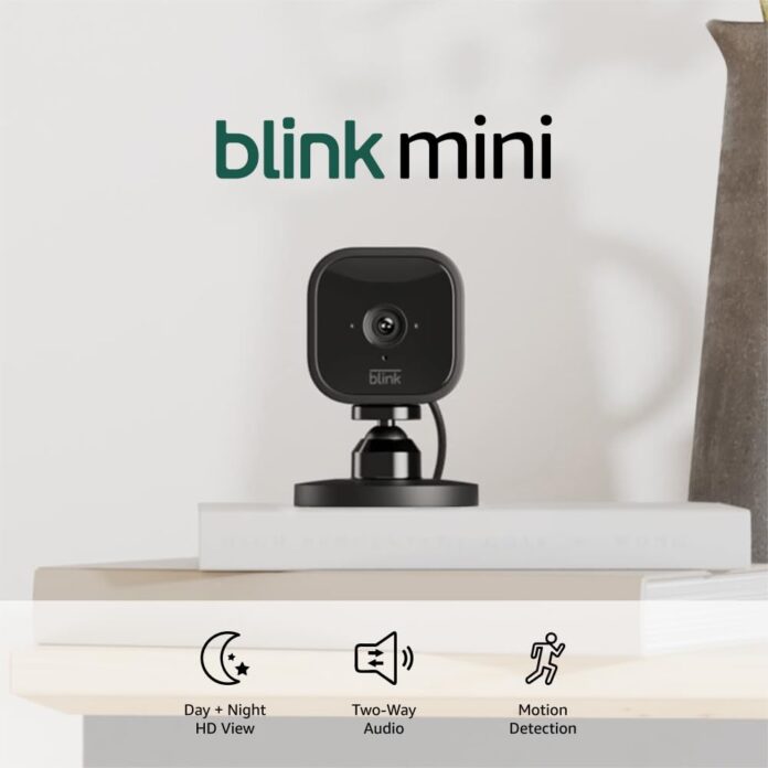 Blink Mini - Compact indoor plug-in smart security camera, 1080p HD video, night vision, motion detection, two-way audio, easy set up, Works with Alexa – 2 cameras (White)