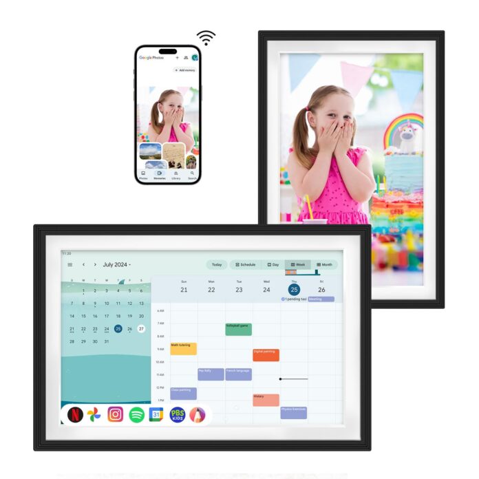 Changing 15.6" Smart Display F16s| Digital Picture Frame丨Anti-Glare touchscreen丨Google Calendar&HomeHub&Voice assistant丨Portable TV丨Gift for Family丨Music Speaker丨Kid Artworks ((F16-White&Black)