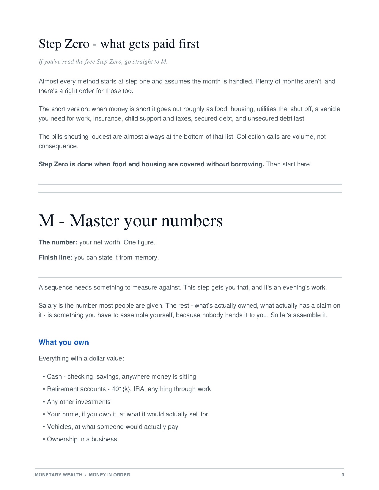 The Monetary Method interior page: Step Zero