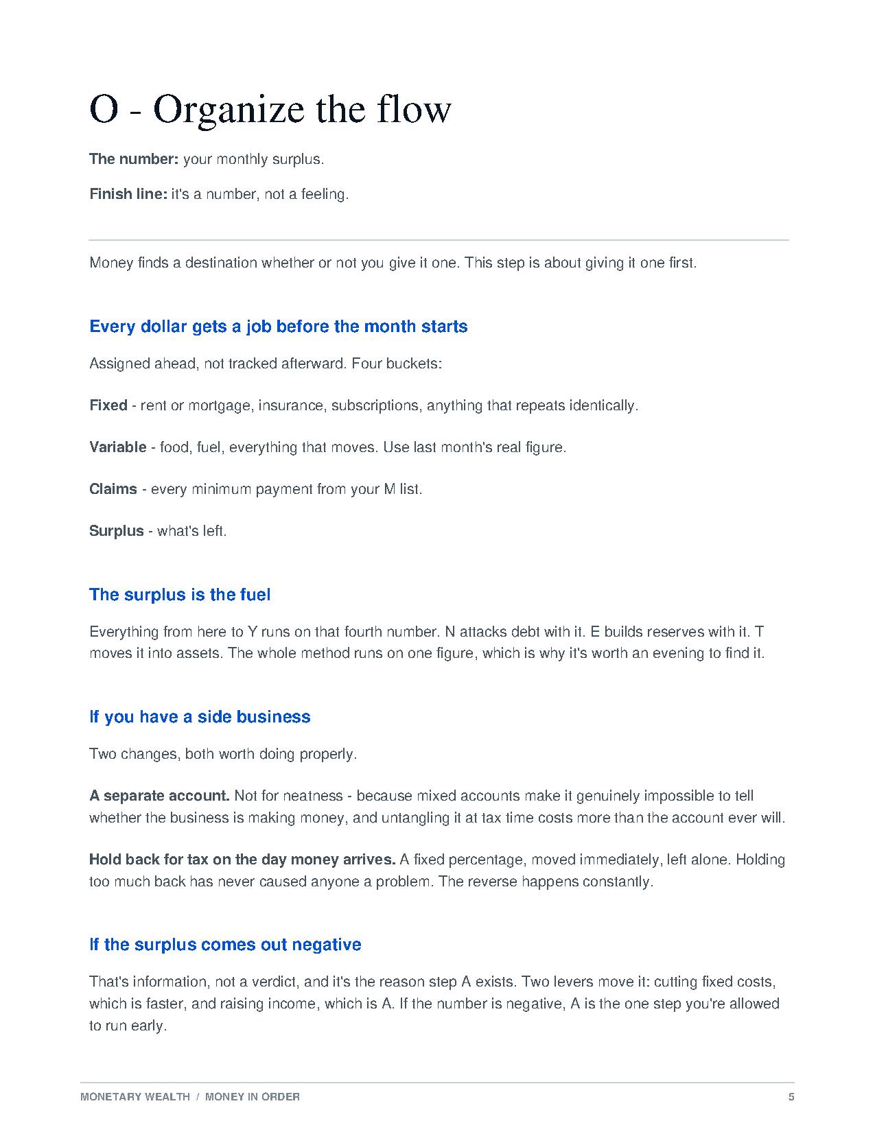 The Monetary Method interior page: Organize the flow